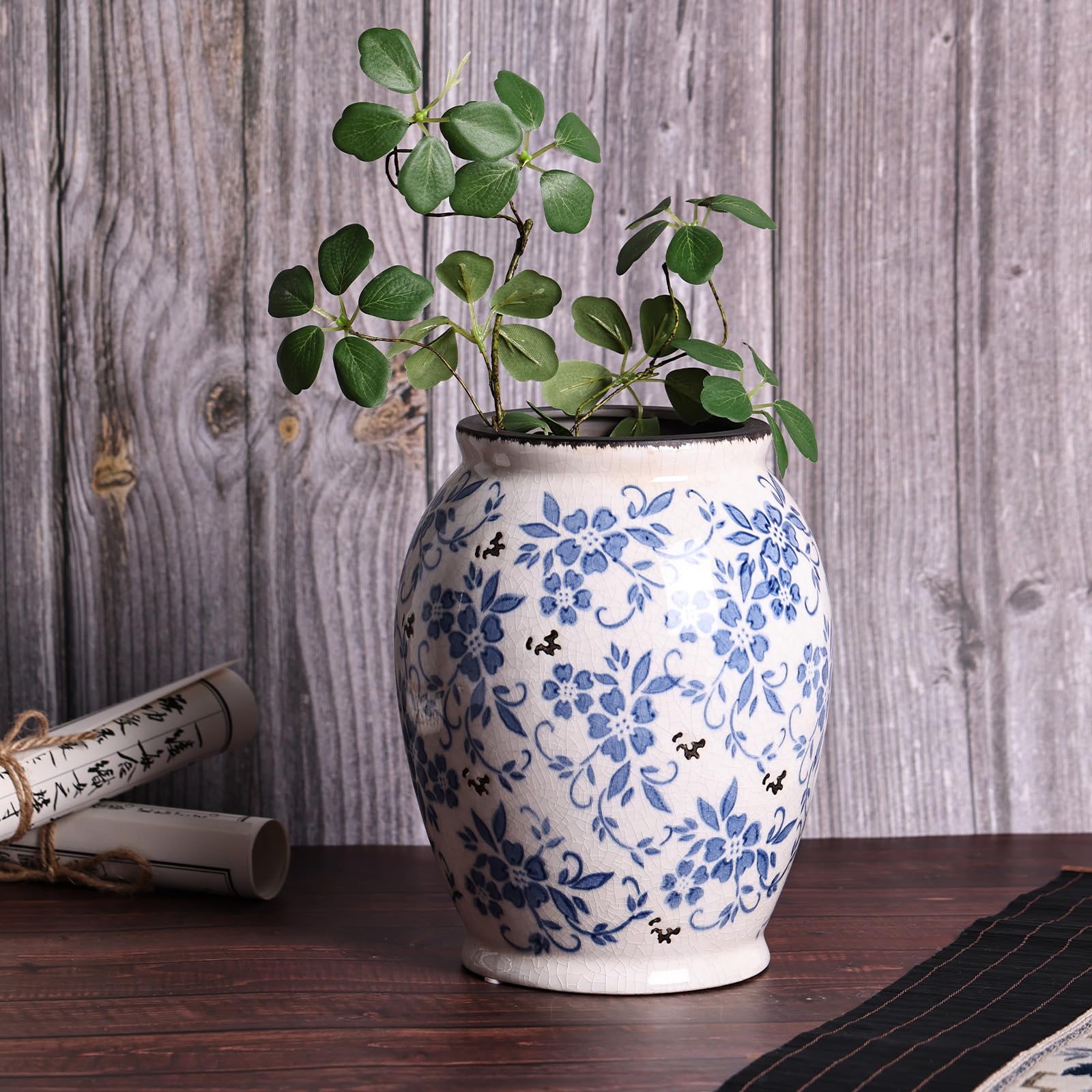 Amazon.co.jp: 高さ9.25インチの青と白の花瓶、ヴィンテージブルーと